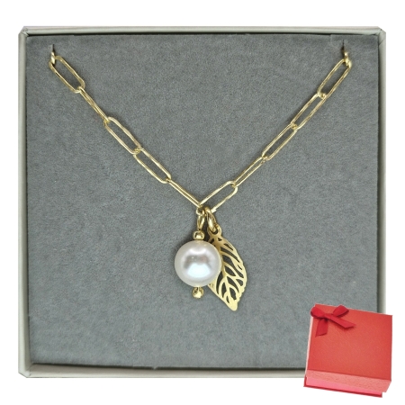 NASZYJNIK SREBRNY SPINACZ ŁAŃCUCH PERŁA LIŚĆ AŻUROWY SREBRO 925 ZŁOCONE